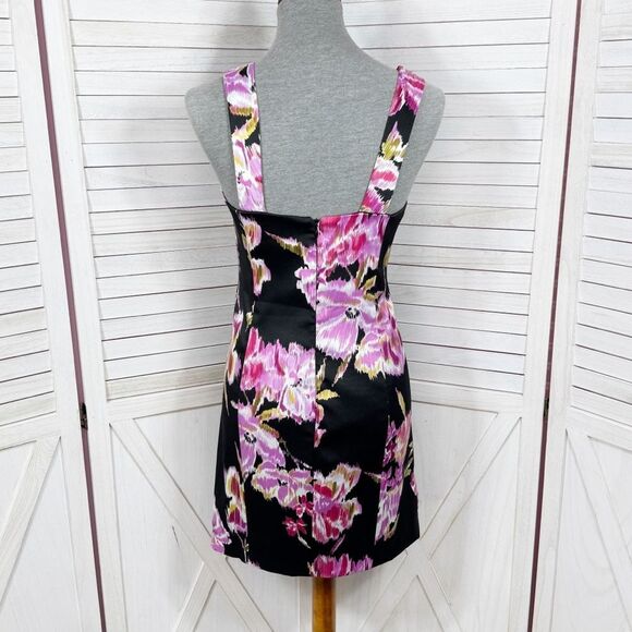 Cache Abstract Floral Cage Front Sleeveless Sheath Dress Black Pink 12 - Picture 4 of 12